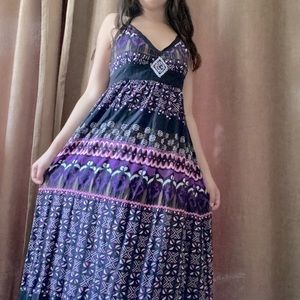 Halter Maxi dress black and purple with pink and white accents. Bershka size s